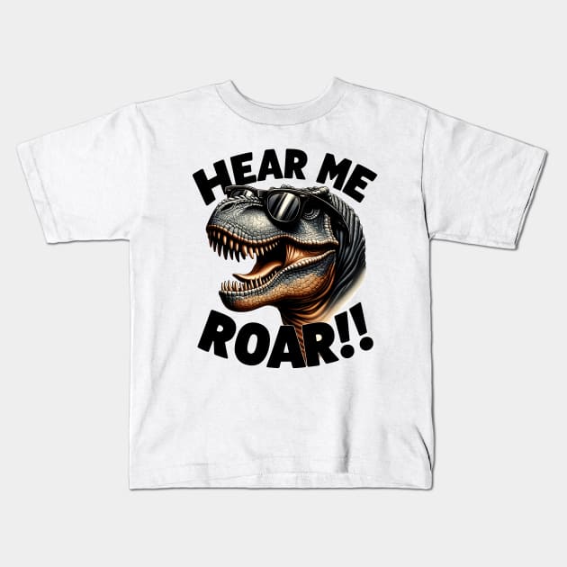 T-rex Dinosaur Hear Me Roar Kids T-Shirt by Muslimory